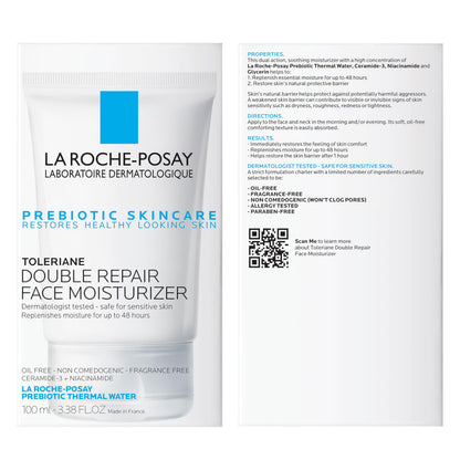 La Roche-Posay Toleriane Double Repair Face Moisturizer, Daily Moisturizer Face Cream with Ceramide & Niacinamide for All Skin Types, Immediate Comfort & Long Lasting Hydration, Fragrance Free