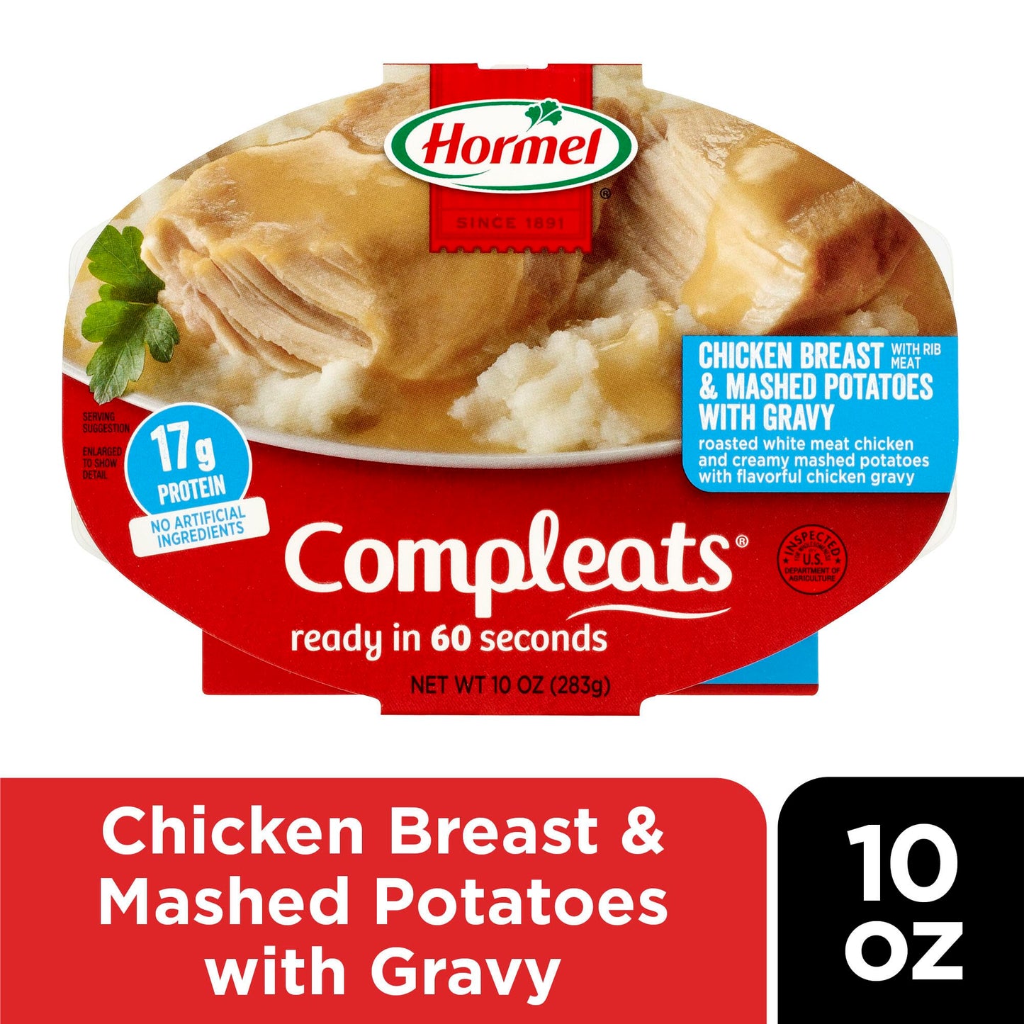 HORMEL COMPLEATS Chicken Breast & Mashed Potatoes With Gravy Microwave Tray, 10 oz (Pack of 6)