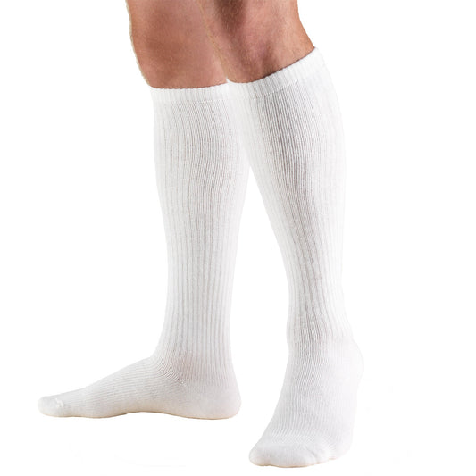 Truform Diabetic Compression Socks for Men and Women, 8-15 mmHg Knee High Over Calf Length, White, Medium