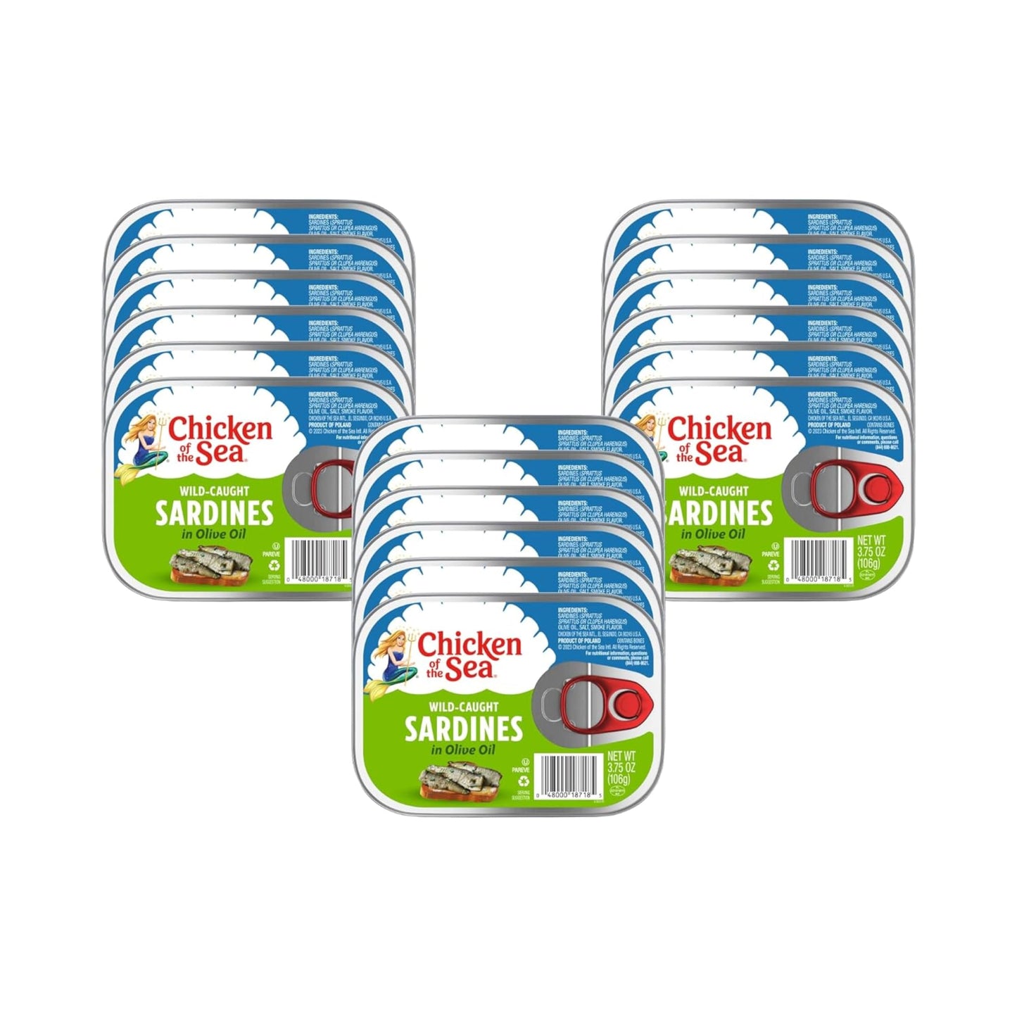 Chicken of the Sea Wild Caught Sardines in Olive Oil, 3.75 oz Cans, 18-Count – High Protein Nutritional Powerhouse Canned Sardines – Perfect in Any Dish or as Ready to Eat Meals