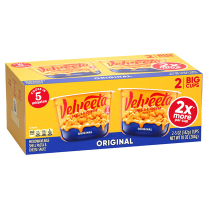 Velveeta Shells and Cheese Mac and Cheese, 2 Big Cups, for Easy Dinner or Dinner Sides, Original Flavor, 5 oz
