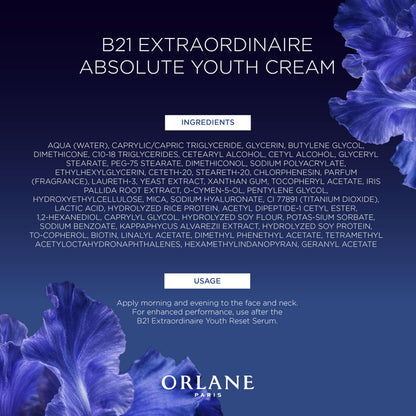 B21 Extraordinaire Absolute Youth Cream, Anti-Aging Cream, Exclusive Youth Reset Complex, 21 Amino Acids from Pale Iris Stem Cells, Active Defense Complex, 50ml, 1.7oz