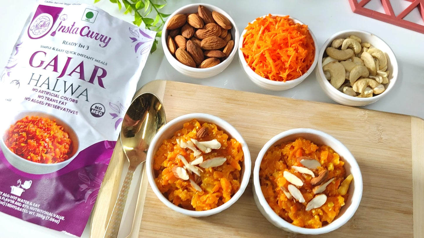 Insta Curry Gajar Halwa - Ready To Eat Indian Food Freeze Dried Carrot Pudding – Vegetarian Meals - Instant Halwa – Healthy Indian Curry Meals Ready in 3 Min – 1 Pack