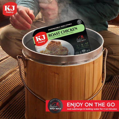 KJ Poultry Kosher Ready Meals - Bone In Chicken & Kugel, MRE Meat Meals Ready to Eat, Shabbos Food, Halal, (1 Pack) Prepared Entree Fully Cooked, Shelf Stable Microwave Dinner Travel Military Camping