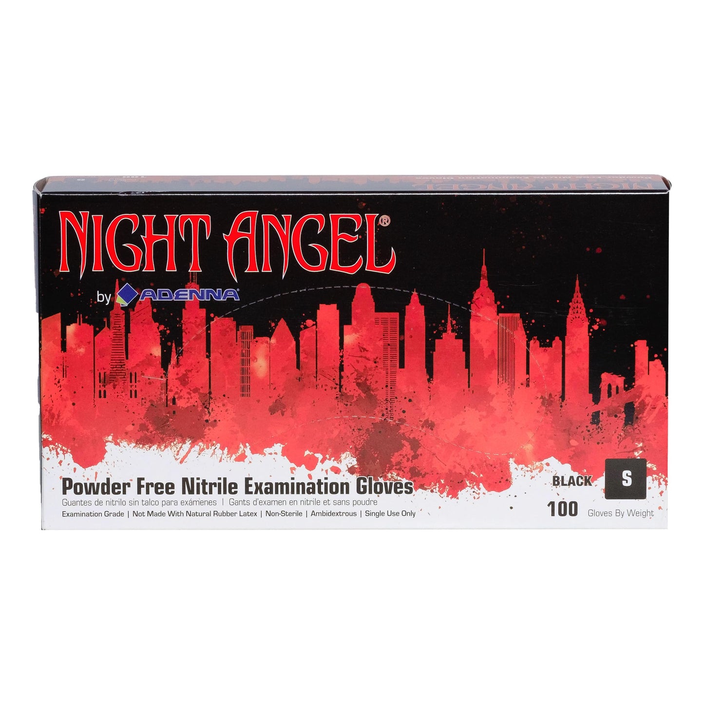 Adenna NGL220 Night Angel Nitrile Powder Free Exam Gloves, 4 mil, Black, Small (Pack of 100)