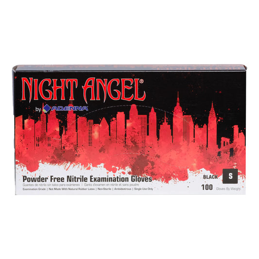 Adenna NGL220 Night Angel Nitrile Powder Free Exam Gloves, 4 mil, Black, Small (Pack of 100)