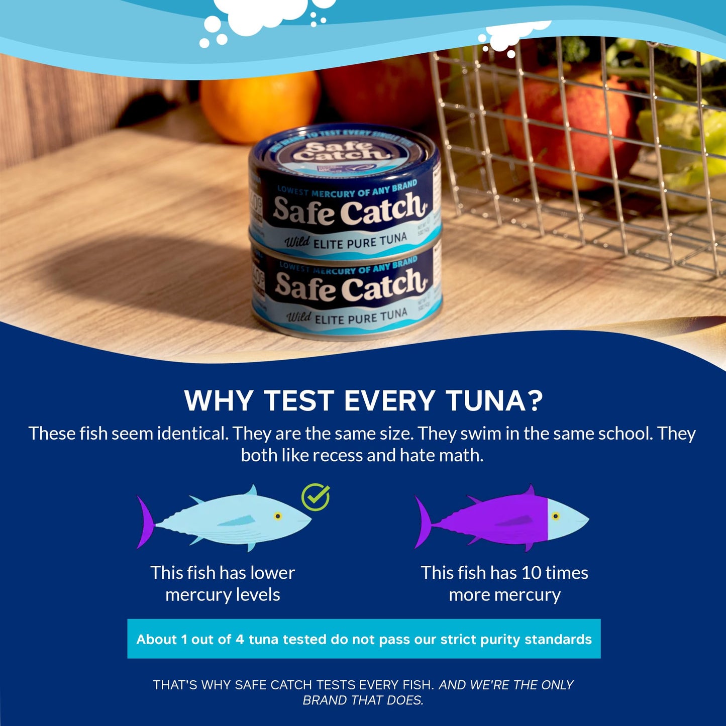 Safe Catch Canned Wild Tuna Fish, Wild Caught, Lowest Mercury, Gluten-Free, Kosher, Non-GMO, Whole30 Approved, Paleo, Keto Food, 5oz Can, 12-Pack