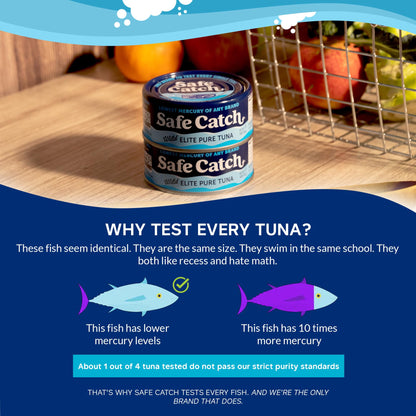 Safe Catch Canned Wild Tuna Fish, Wild Caught, Lowest Mercury, Gluten-Free, Kosher, Non-GMO, Whole30 Approved, Paleo, Keto Food, 5oz Can, 12-Pack