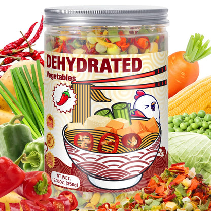Dried Ramen Toppings Dehydrated Vegetables – 9 Mixed Vegetable Green & Red Bell Peppers, 12.35oz Natural Dried Veggie Flakes for Ramen Noodles, Camping Food Emergency Supply, Soups, Vegan