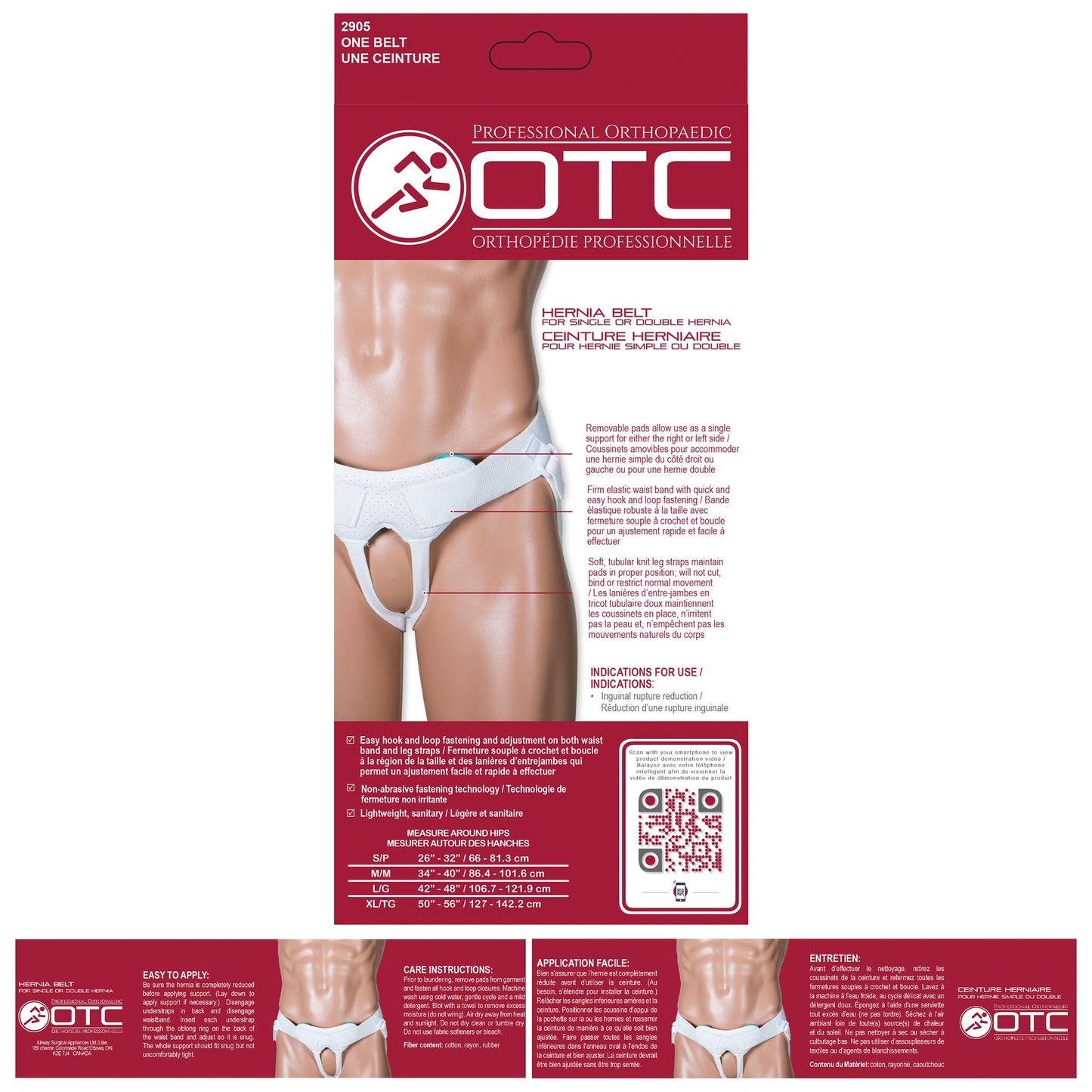 OTC Medical Hernia Belt for Single or Double Hernia, Non Abrasive Truss for Inguinal or Scrotal Hernia Support, White, Medium