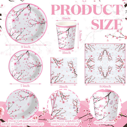 Hsei 250 Pcs Cherry Blossom Plates and Napkins Party Decorations Disposable Tableware Sets Baby Shower Birthday Supplies Serves 50 Guests Dinnerware Bridal Baby Shower Party Favors