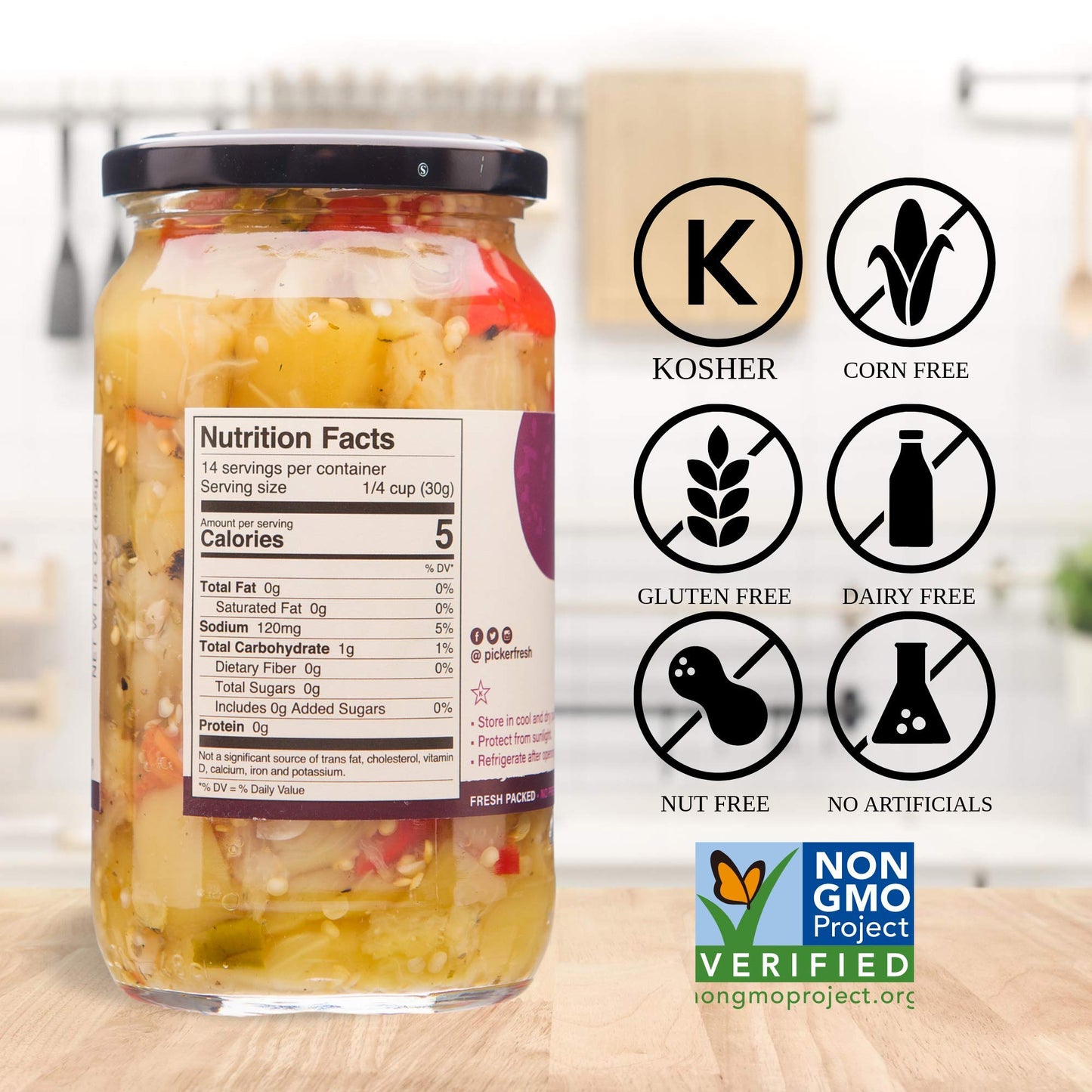 Pickerfresh Fire Roasted Eggplant with Red Peppers - Medium Hot Spread for Sandwiches, Hamburgers & Crackers - Simple Ingredients - Non-GMO, No Artificial Color & Preservatives - 16 oz (3 Pack)