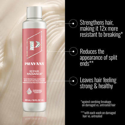 Pravana Repair Radiance Conditioner | Strengthens, Protects, Restores | For Damaged, Color Treated Hair | Reduces Breakage & Split Ends | Chromasilk Enhances Shine & Protection | Vegan | Paraben Free