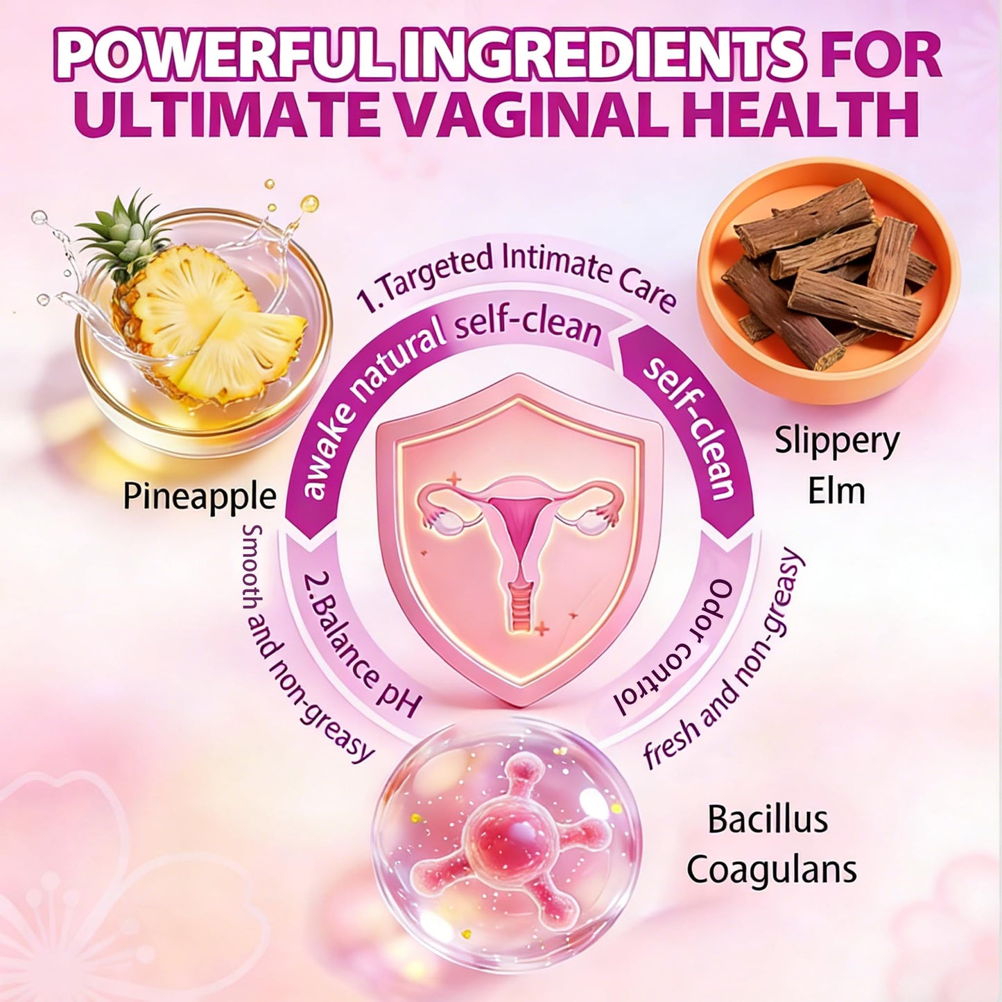 Feminine Probiotics Gummies with Slippery Elm | Pineapple Flavor for Women’s pH Balance, Digestive & Immune Support | Daily Wellness Supplement for Comfort and Freshness, Non-GMO, 30 Gummies