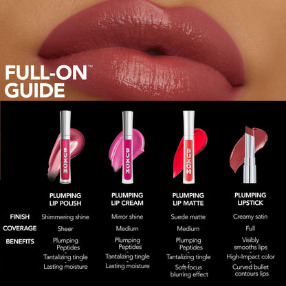 BUXOM Full-On Plumping Satin Lipstick, Pigment-Rich Creamy Lip Color, Infused with Peptides, Hyaluronic Acid & Sunflower Wax, Satin Finish, Weightless, Cruelty Free