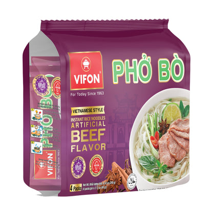 VIFON Phở Bò Vietnamese Style Instant Rice Noodles, 2.11 oz (Pack of 4) | Halal Certified | Authentic Vietnamese Phở | Ready in 3 Minutes