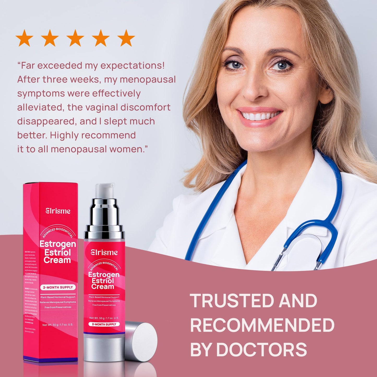 Estriol Cream for Women Menopause Relief: Natural Bioidentical Estrogen Cream, Hormone Balance, Perimenopause Support - Vaginal Health, Vulva Itch, Hot Flashes, Night Sweats, 50ml