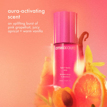 amika: aura hair and body mist | pink grapefruit, juicy apricot + warm vanilla