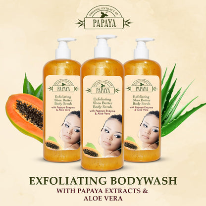 OMIC Organic Extract Of Papaya Exfoliating Body Wash, 33.8 Fl oz 1000ml, with Papaya Oil and Shea Butter