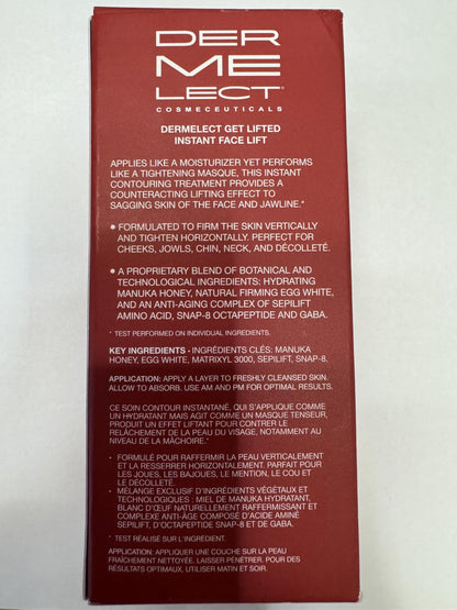 Dermelect Get Lifted Instant Face Lift for Face & Neck Anti Aging Cream with Manuka Honey, Egg White Tightening Hydrating Firming Treatment for Sagging Jawline, Loose Skin, Lines Wrinkles 1 oz