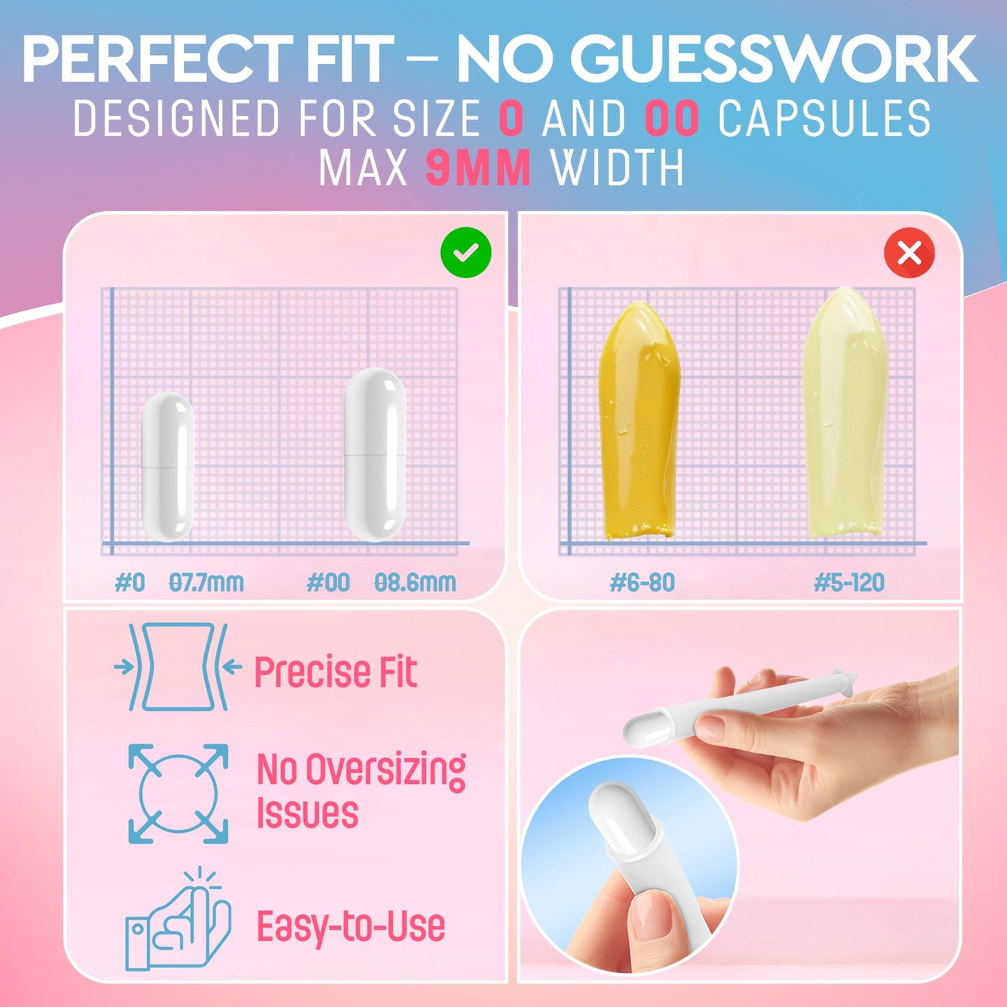 Pelvana Vaginal Suppository Applicators for Women - 15 Individually Wrapped Sterile Applicators, Fits Size 0 & 00 Capsules, Pills, Tablets up to 9mm - Disposable, Rounded Edges, Easy-Grip Handle
