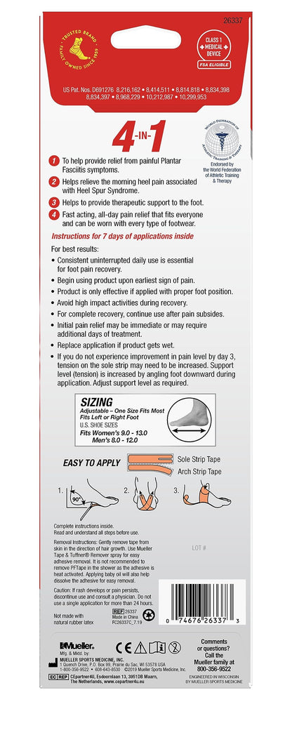 MUELLER Sports Medicine PFTape, Plantar Fasciitis Pain Relief Athletic Tape, Therapeutic Support for the Foot, Disposable, Latex Free, One-Time Use Bandages