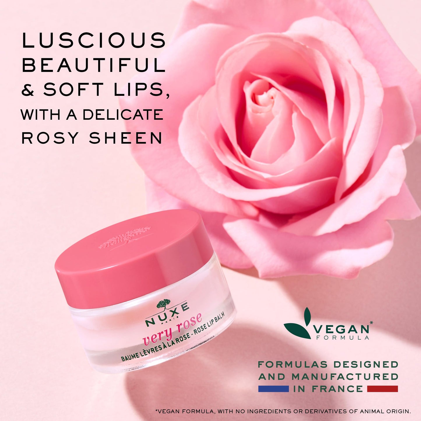 NUXE Very Rose Organic Lip Balm, 100% Natural Moisturizing Treatment for Dry Lips With Shea Butter & Beeswax, 0.52 Oz