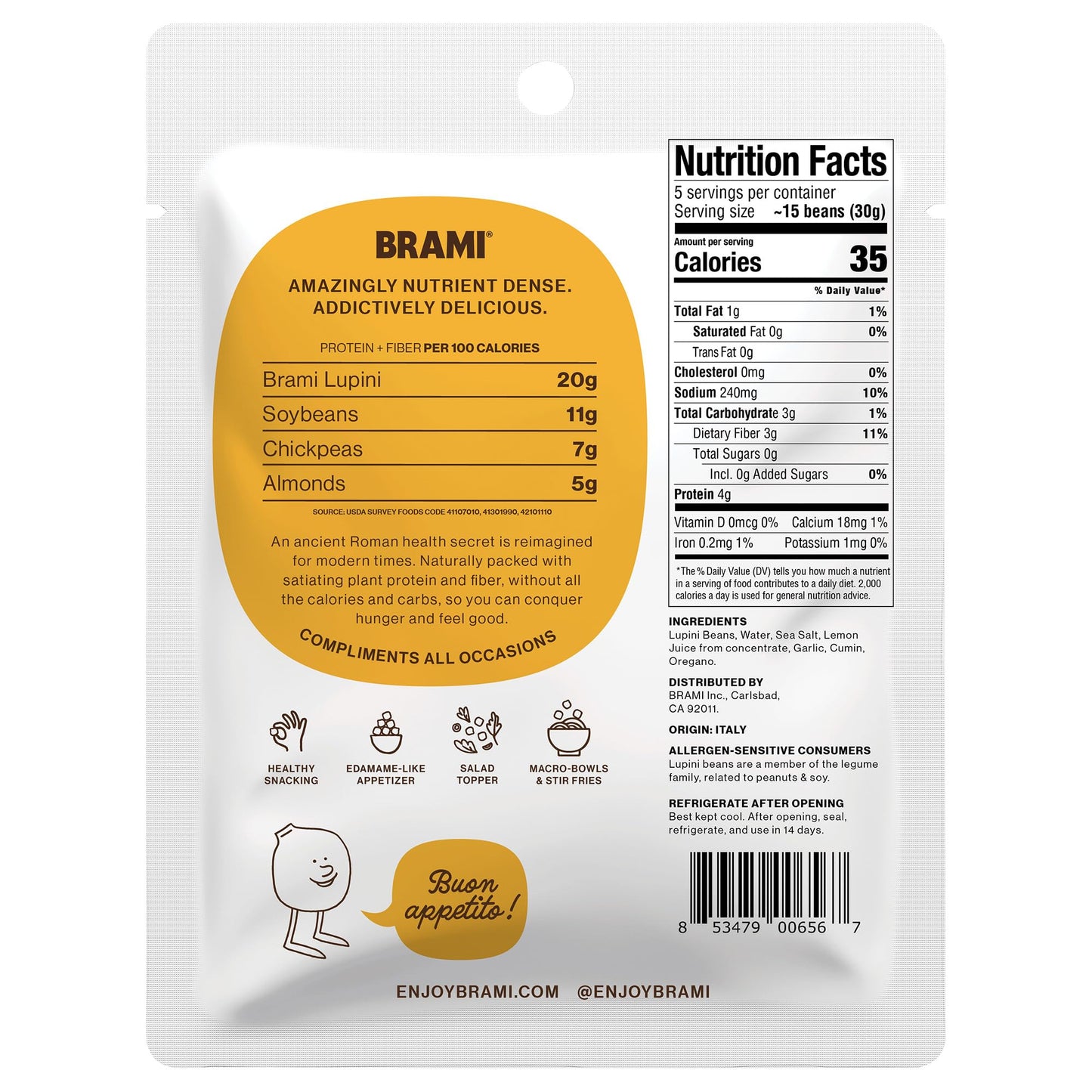 BRAMI Lupini Beans Snack, Mediterranean Medley | 7g Plant Based Protein, 0g Net Carbs | Vegan, Vegetarian, Keto, Non Perishable | 5.3 Ounce (1 Count)
