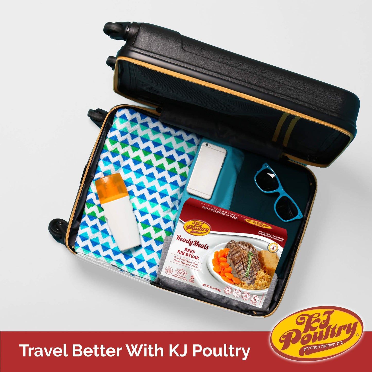 KJ Poultry Kosher Ready Meals - Beef Rib Steak & Kugel, MRE Meat Meals Ready to Eat, Shabbos Food (1 Pack) Prepared Entree Fully Cooked, Shelf Stable Microwave Dinner Travel Military Camping Survival