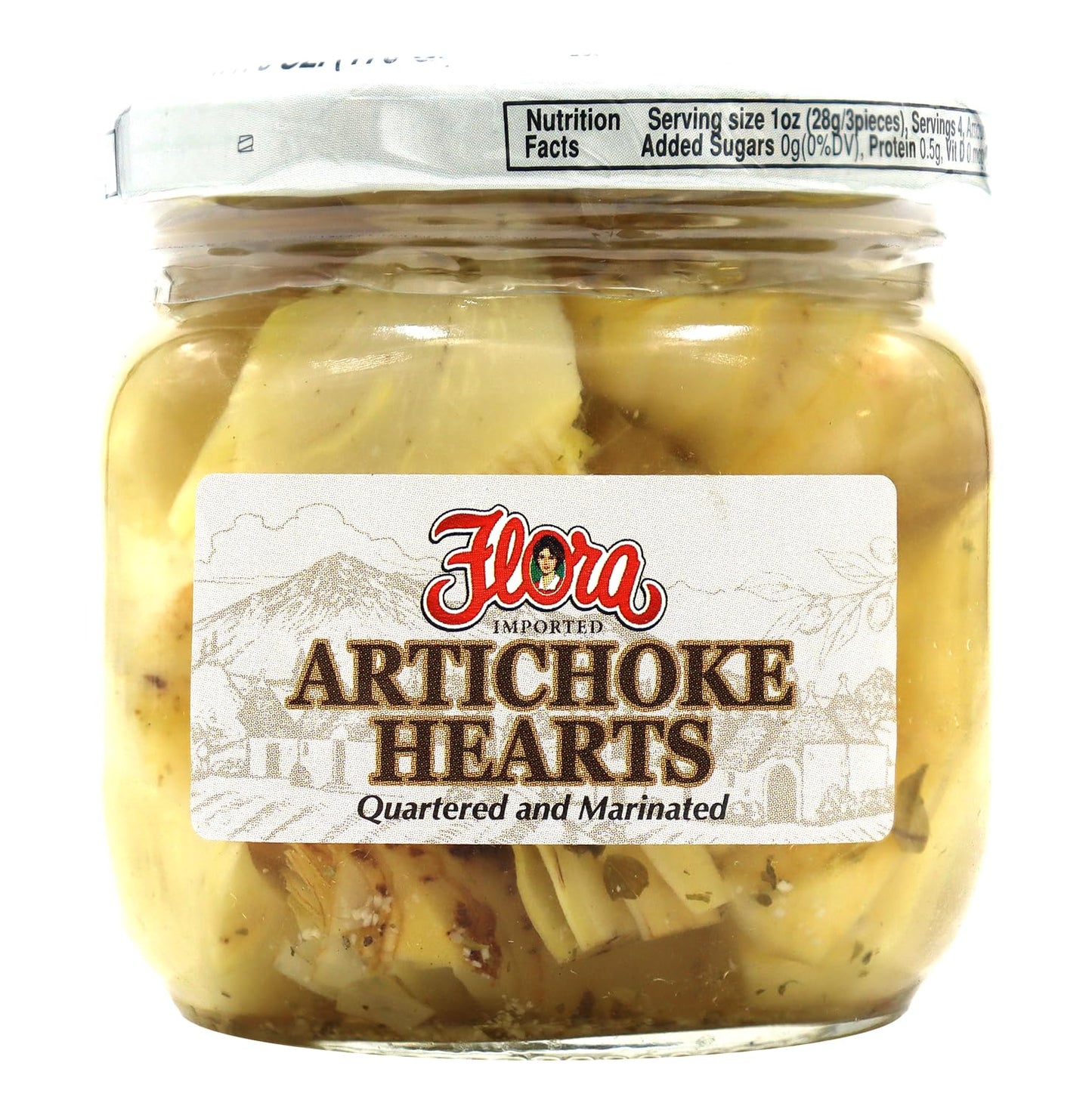 Flora Imported Marinated Artichoke Hearts – Quartered, Packed in Sunflower Oil, Italian-Style, 12oz Jar