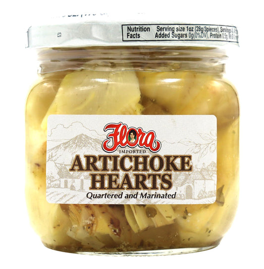 Flora Imported Marinated Artichoke Hearts – Quartered, Packed in Sunflower Oil, Italian-Style, 12oz Jar
