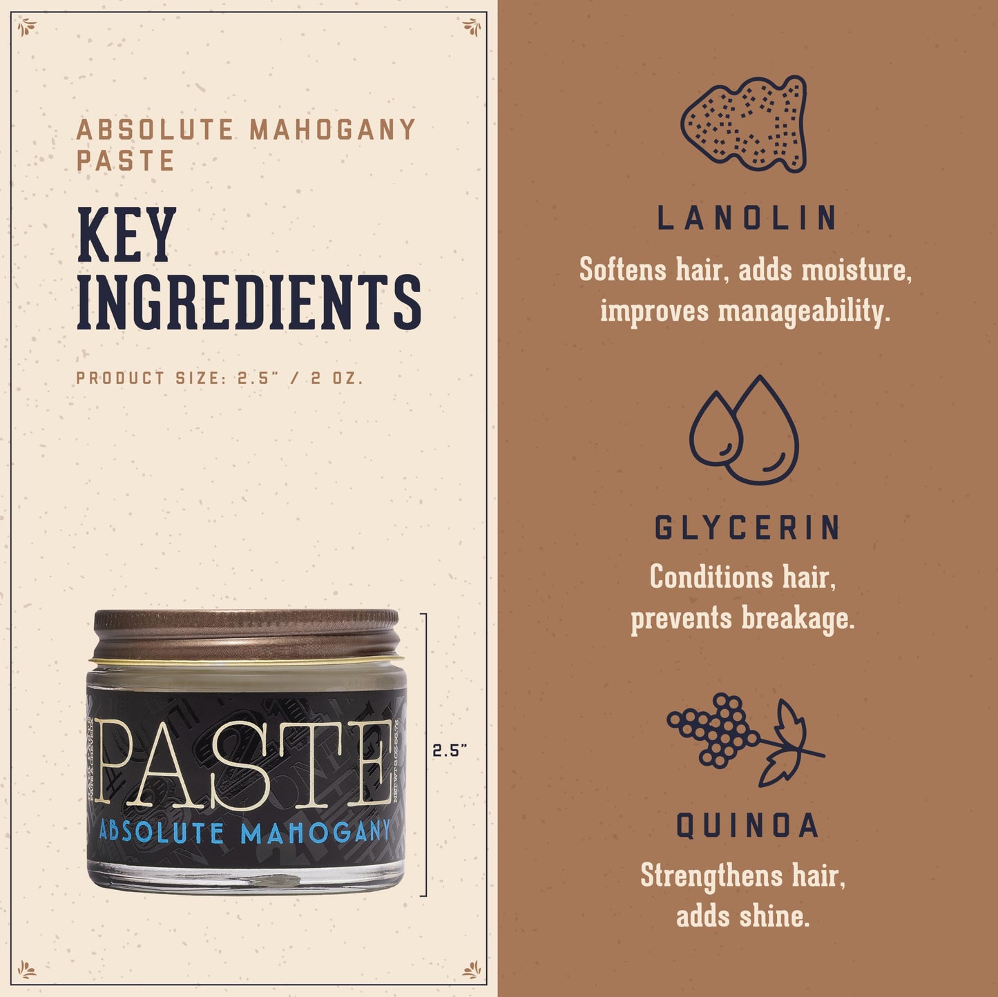 18.21 Man Made Hair Styling Product, 2oz. Absolute Mahogany Scent in Paste with Natural Shine Finish