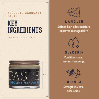 18.21 Man Made Hair Styling Product, 2oz. Absolute Mahogany Scent in Paste with Natural Shine Finish