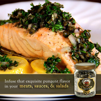 Agostino Recca Capers in Sea Salt - Pickled Capers Best for Sauces, Meats, & Garnishes (2.2 oz)