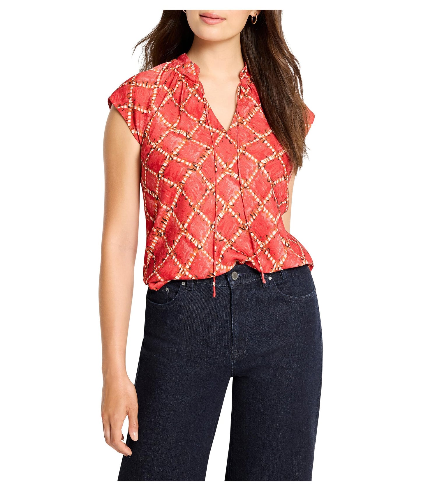 NIC+Zoe Women's Squiggle Check Cap Sleeve Top