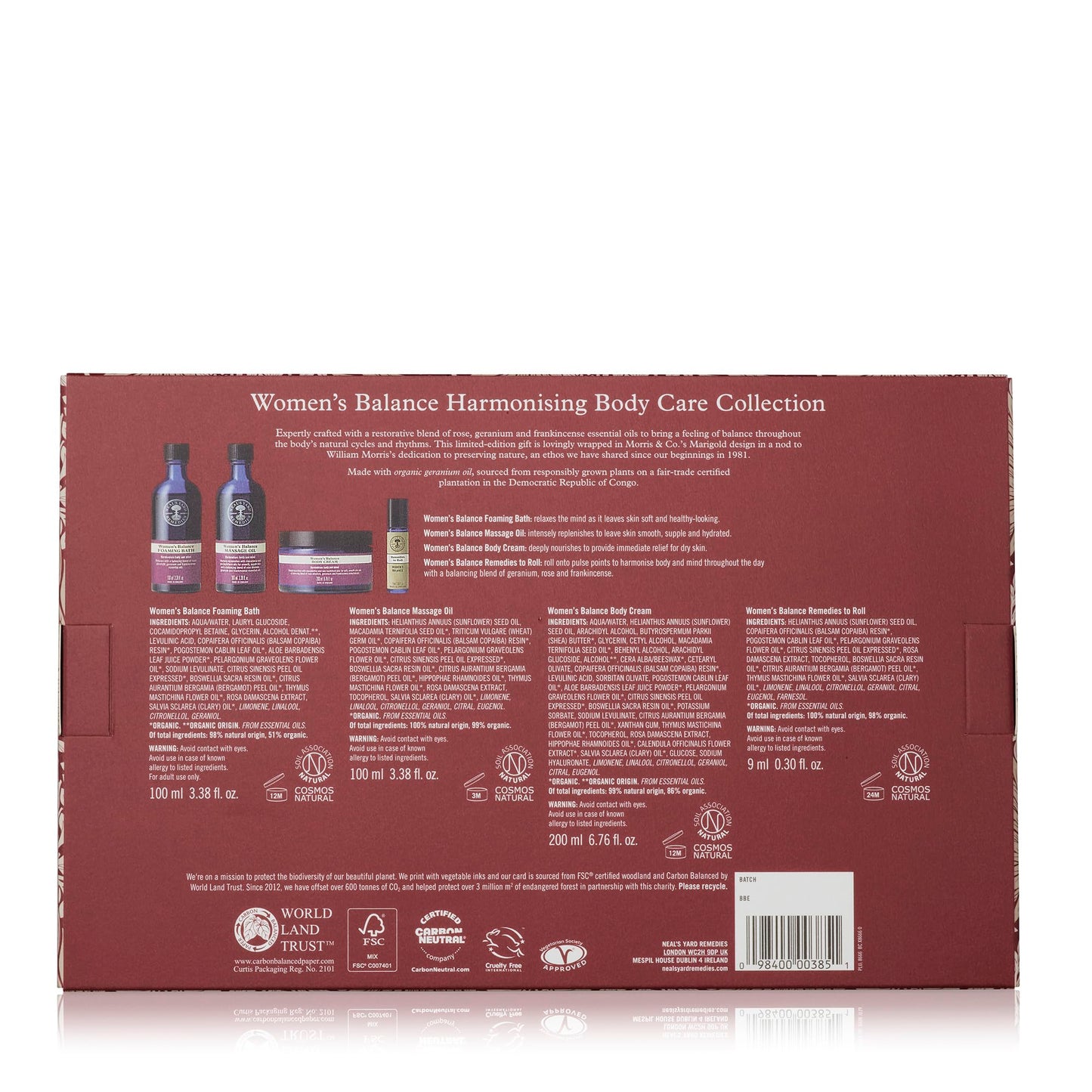 Neal's Yard Remedies Balance Harmonising Collection for Women, Foaming Bath, Massage Oil, Body Cream & Balance Roll-On, Vegan & Cruelty-Free