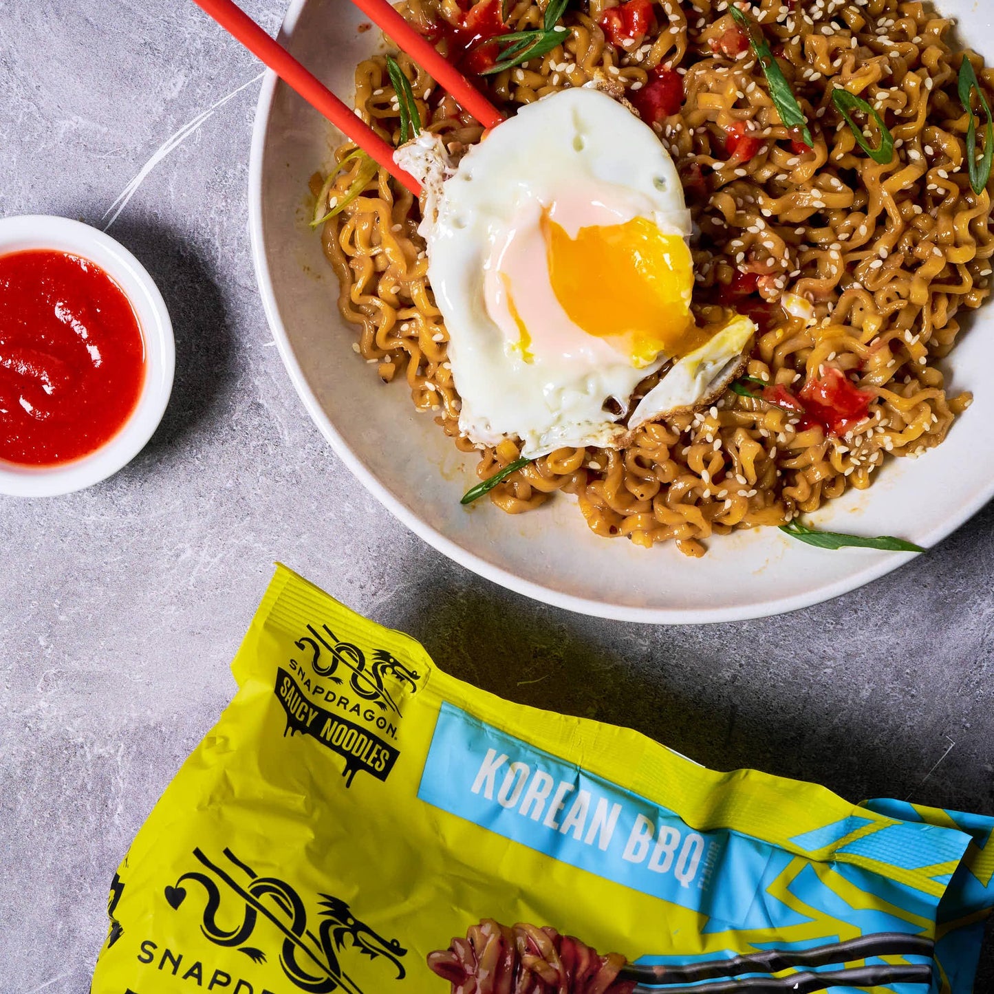 Snapdragon Saucy Instant Noodles with Korean BBQ Slurpable Sauce - Quick Meal, Snack, and Lunch. 4-Pack Microwave Noodles for Cup, Bowl, Ramen or Asian Stir Fry