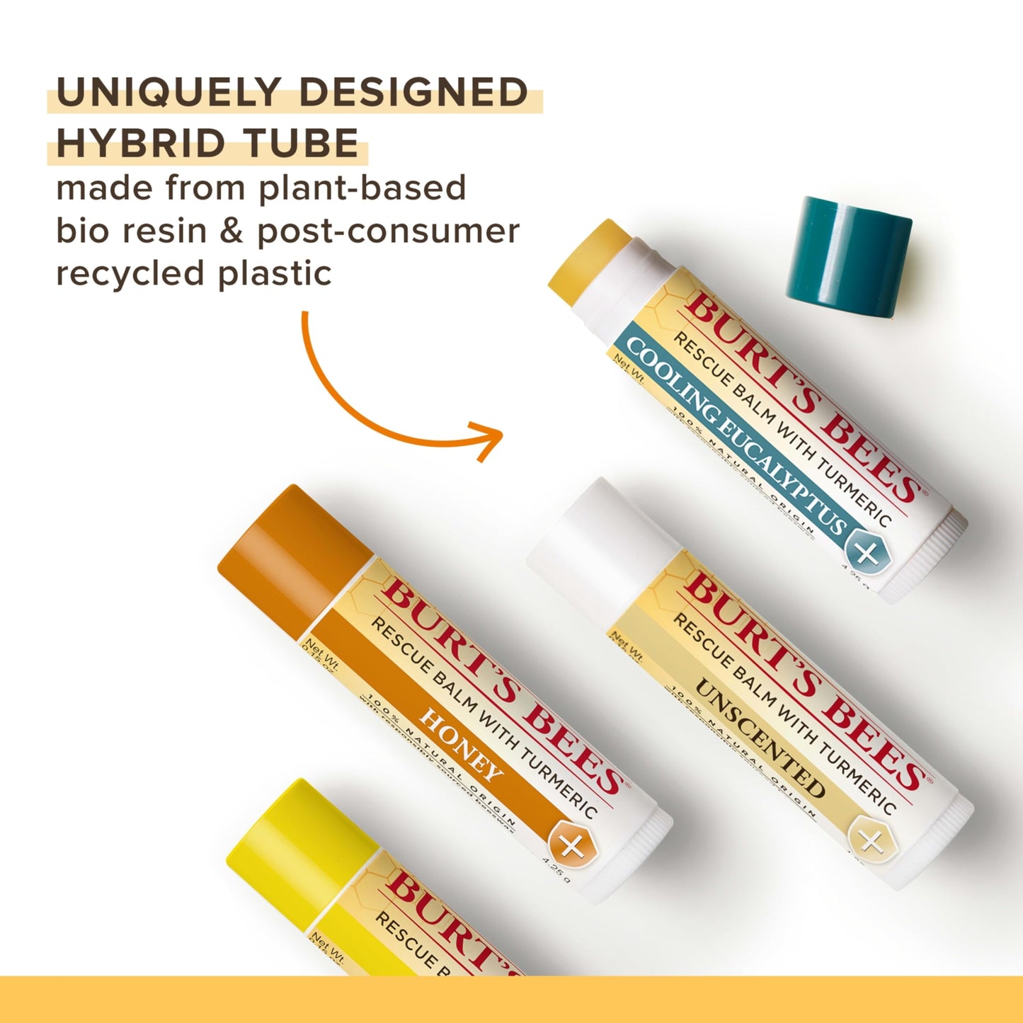 Burt's Bees Rescue Balm Unscented Lip Balm, With Antioxidant-Rich Turmeric, Tint-Free, Natural Origin Lip Care, 2 Tubes, 0.15 oz.