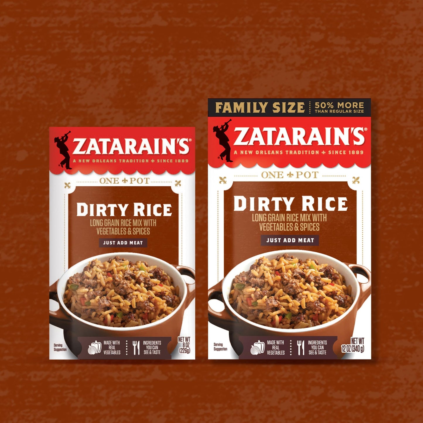 Zatarain's Rice Mix, Dirty Rice, Family Size, Gluten Free, No MSG Added, Long Grain White Rice, Onions and Bell Peppers with Cajun Seasonings, Made with Real Vegetables, 12 oz