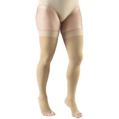 Truform 15-20 mmHg Compression Stockings for Men and Women, Thigh High Length, Dot Top, Open Toe, Medium