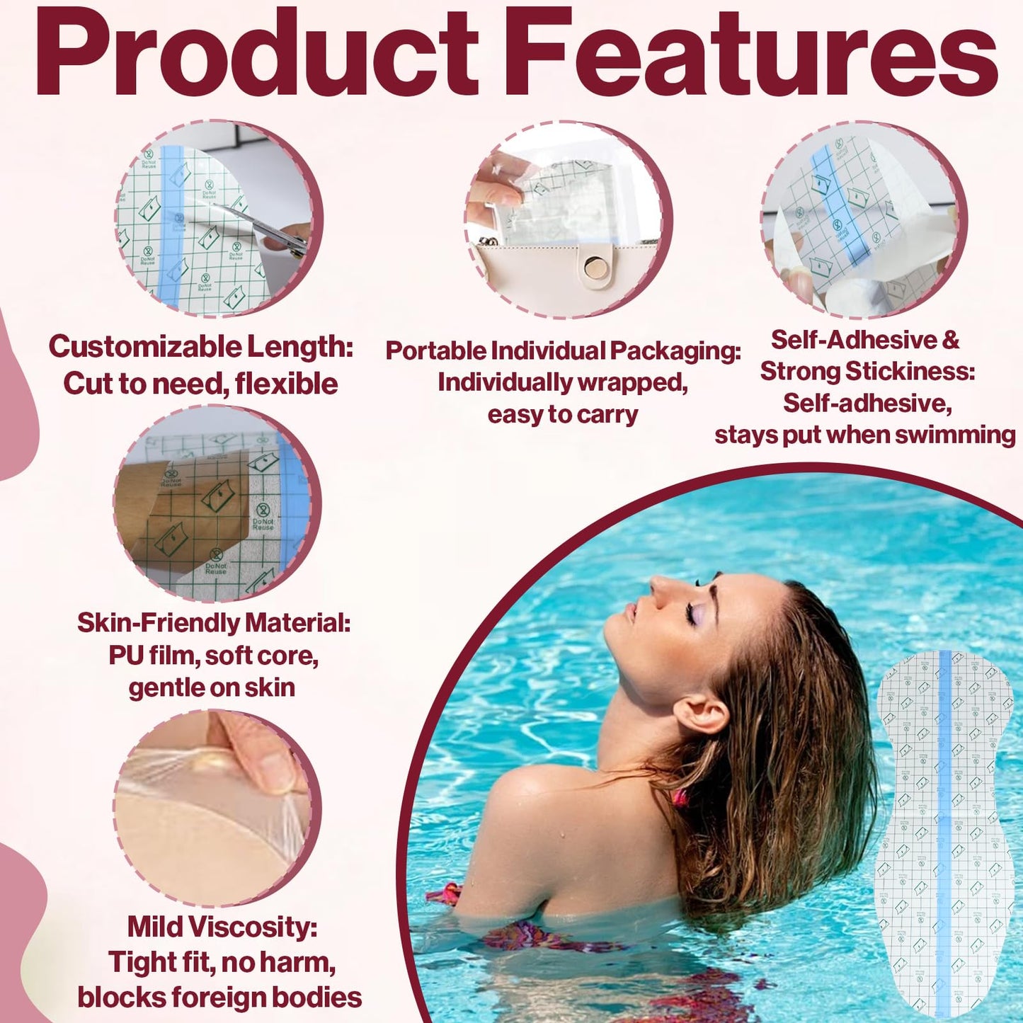 Waterproof Swimming Pads for Women – 20 PCS, Skin-Friendly PU Film & Cotton Core, Protective Private Stickers for Swimsuits, Lingerie, Water Parks, and Swimming