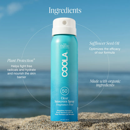 COOLA Organic Sunscreen SPF 50 Sunblock Spray, Dermatologist Tested Skin Care for Daily Protection, Vegan and Gluten Free, Fragrance Free