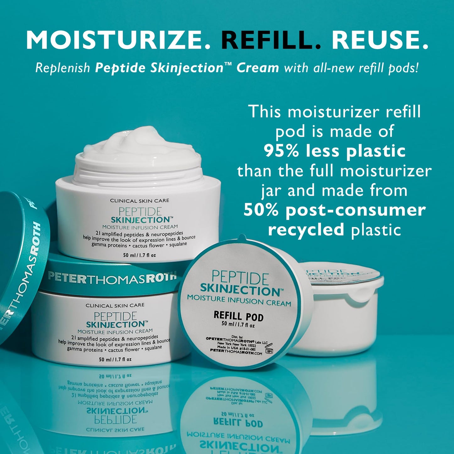 Peter Thomas Roth | Refill Pod for Peptide Skinjection™ Moisture Infusion Cream 1.7 Fl Oz, For Loss of Firmness and Elasticity, Fine Lines & Wrinkles, Dryness, 21 Amplified Peptides & Neuropeptides