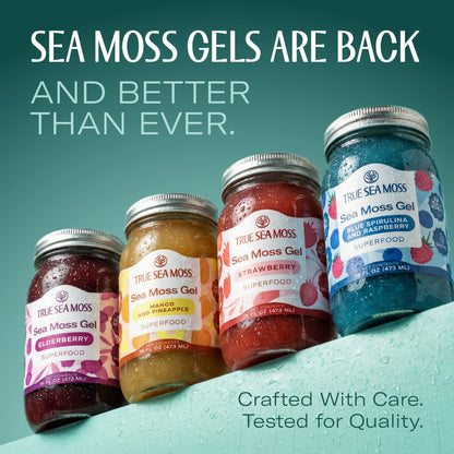 TrueSeaMoss Sea Moss Gel – Made in USA – Wildcrafted Seamoss, Fruits & Jarred Vegetables – Blue Spirulina, Pack of 1 (Labels may Vary)