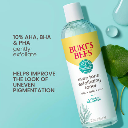 Burt's Bees Clear and Balanced Even Tone Liquid Face Exfoliator, Gentle Exfoliator Reduces Look of Pores and Improves Uneven Pigmentation, 12 Oz