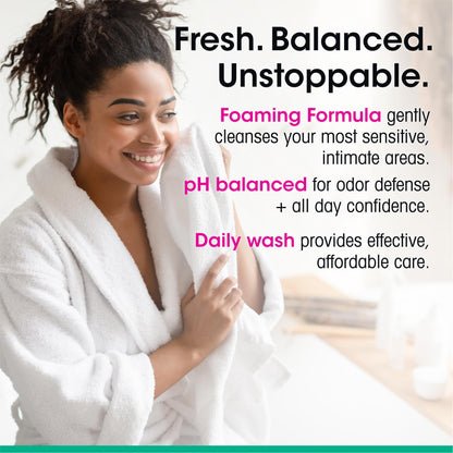 vH essentials Foaming Feminine Wash - Fragrance Free - Ph Balanced, Hypoallergenic, Prebiotics, Natural Botanical Extracts and Vitamins - Odor Eliminating Formula - 6 Fl Oz