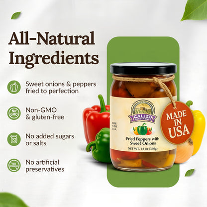 Calizo Condiments Fried Peppers & Sweet Onions 12 oz Jar – Small Batch Italian Recipe, Gourmet Topping for Sandwiches, Pasta & Meats