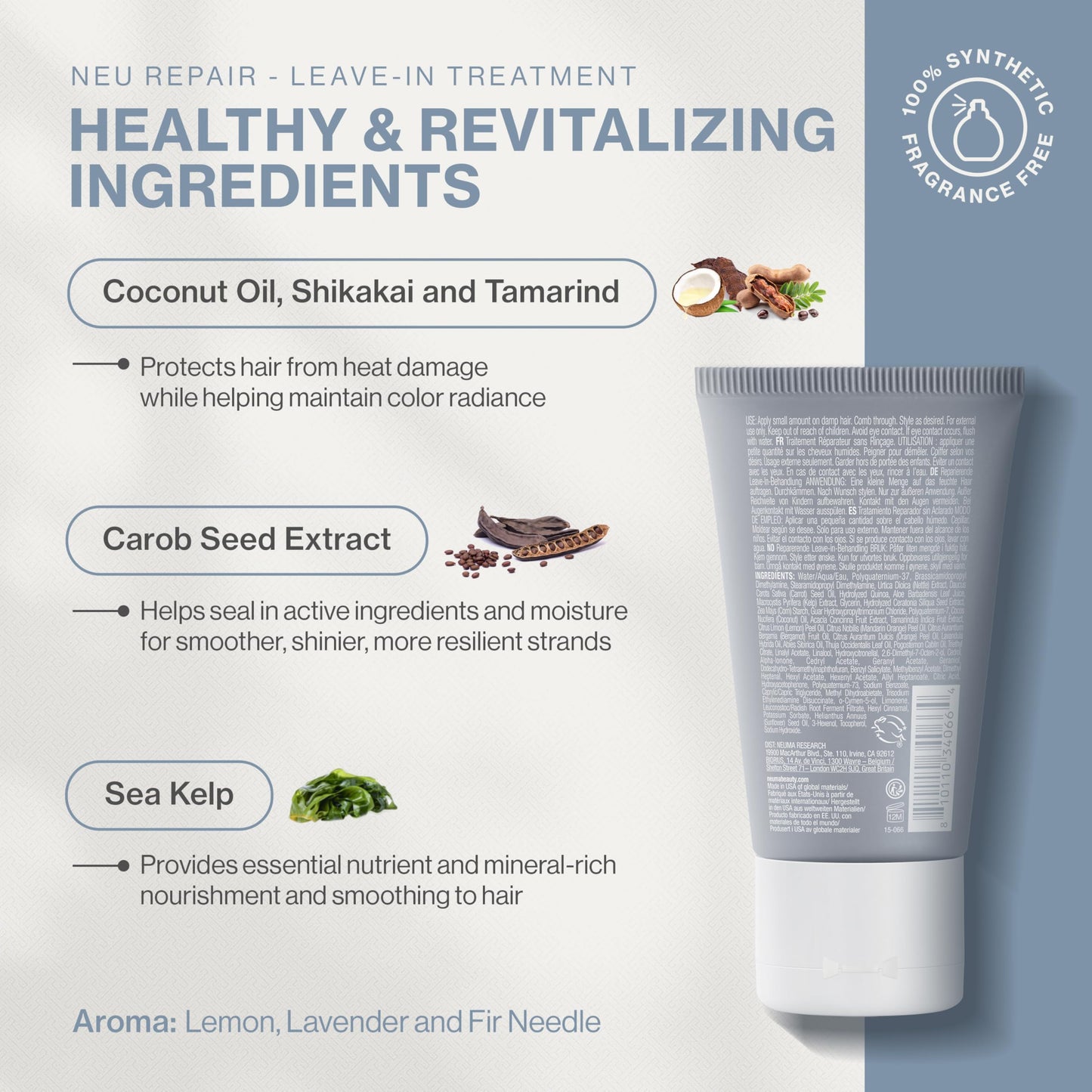 Neuma Neu Repair Leave In Hair Treatment Travel Size Hair Repair Treatment for Damaged Hair - Smooths, Conditions, Shields, Softens, Protects, Strengthens, Lemon, Lavender & Fir Needle Scent