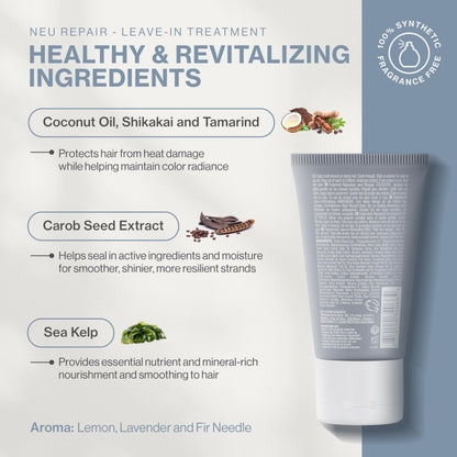 Neuma Neu Repair Leave In Hair Treatment Travel Size Hair Repair Treatment for Damaged Hair - Smooths, Conditions, Shields, Softens, Protects, Strengthens, Lemon, Lavender & Fir Needle Scent