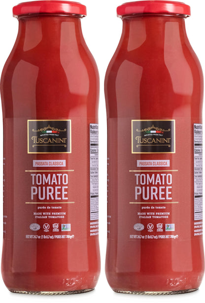 Tuscanini Italian Tomato Puree, Premium Italian Passata, 24.7oz (2 Pack) | Resealable, Product of Italy